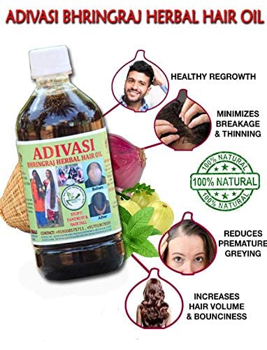 Adivasi Bhringraj Herbal Hair Oil 500 ml. 100% NATURAL (Pack Of 2)