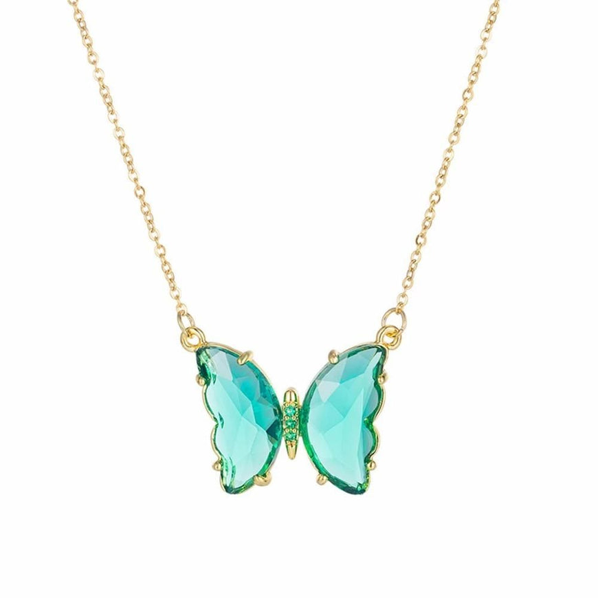 Pretty blue crystal butterfly pendant necklace for women and Girls