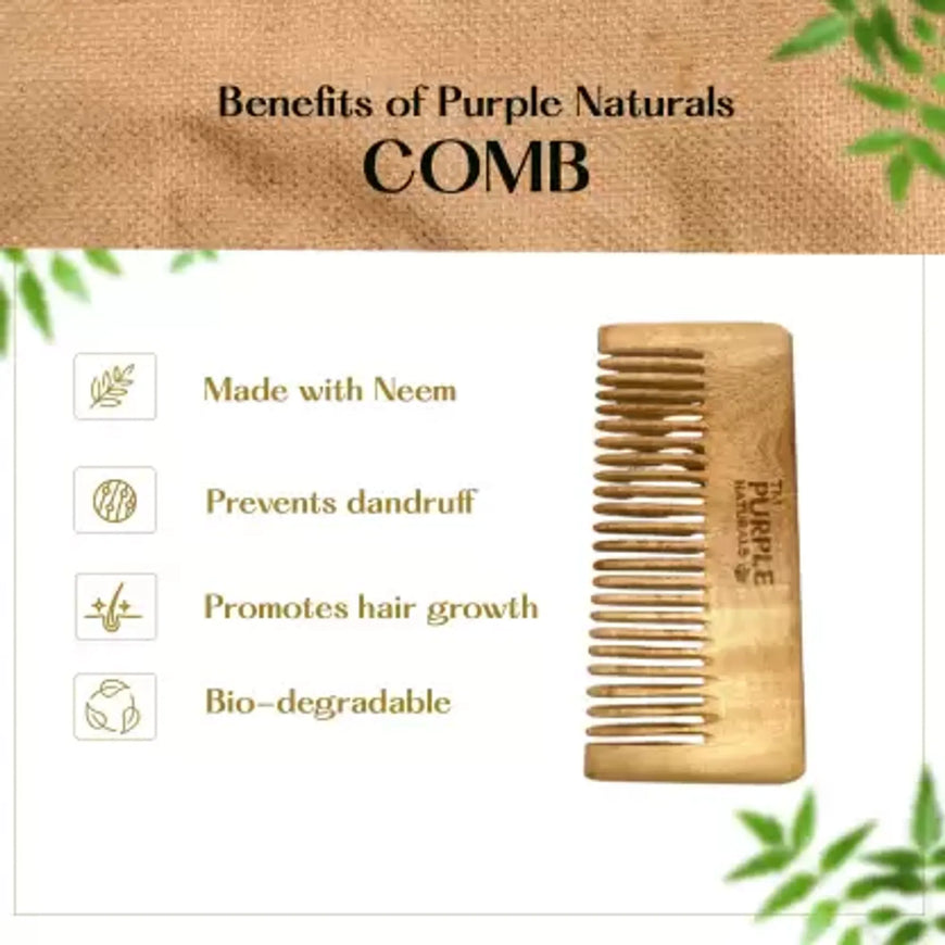 100% Pure Neem Wooden, Anti Static, Wide-spaced and Finer Teeth Comb